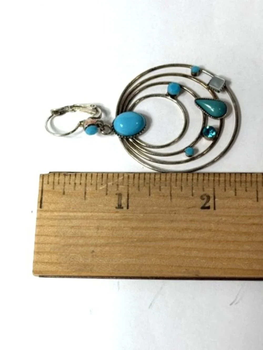 Silver- and turquoise-tone stone and bead hoop earrings